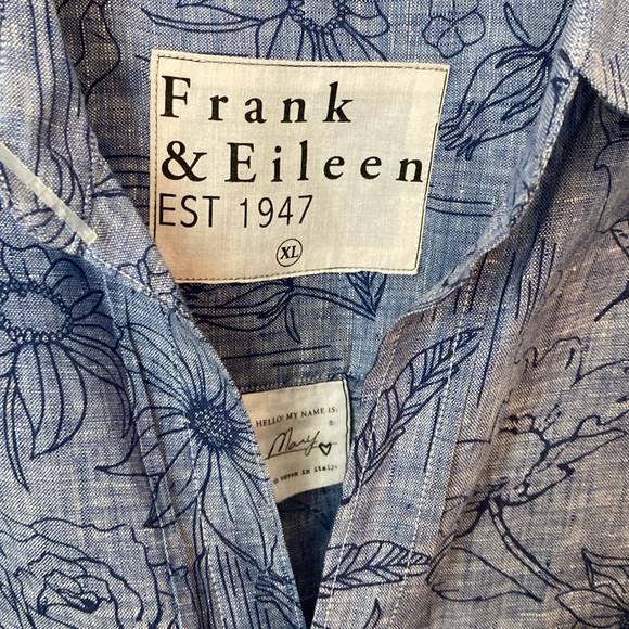 Frank & Eileen MARY Classic Linen Shirt Dress in Blue Tropical Print - Picture 5 of 8